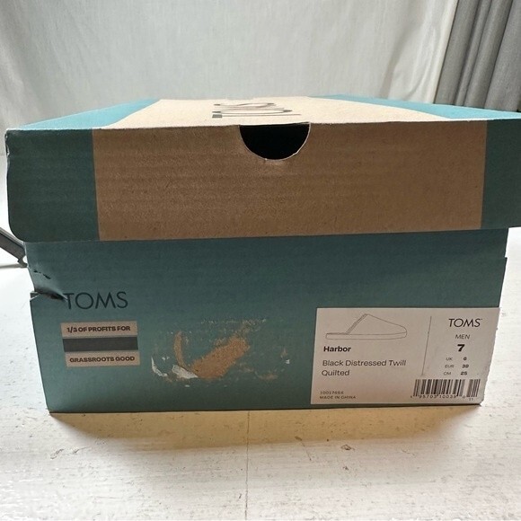 Toms Slippers Mens 7 Harbor Black Distressed Twill Slip On Mules Hard Sole - Picture 11 of 13